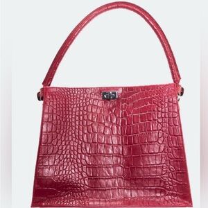 NEW L’Intervalle Burgundy Red Croc-Embossed Red Handbag